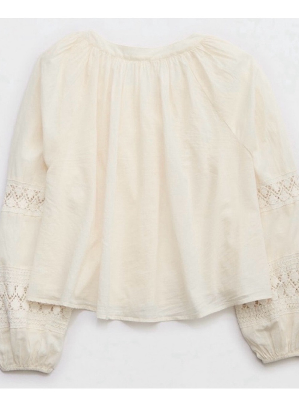 Aerie XXL Plus Size Women's Cream Button-Front Peasant Blouse - Picture 2 of 6